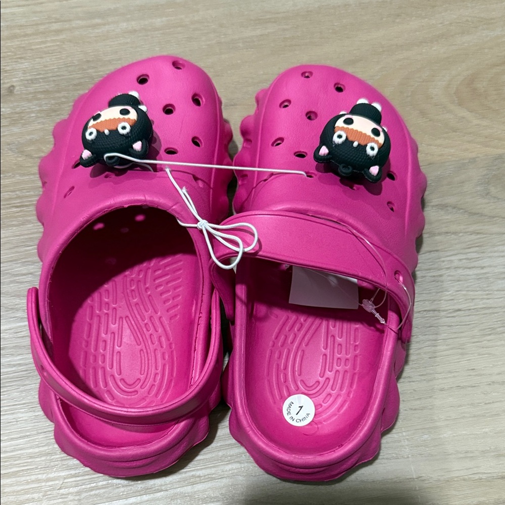 Kids Pink Slip-On Clog Shoes with Cute Charms
